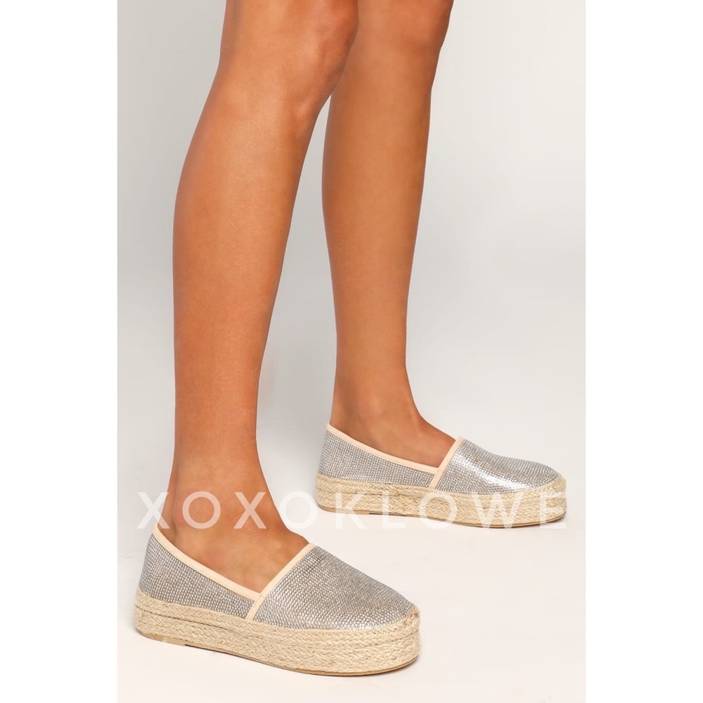 Rhinestone Sparkle Slip On Espadrille Platform Sneakers Bling Bling - Picture 3 of 14